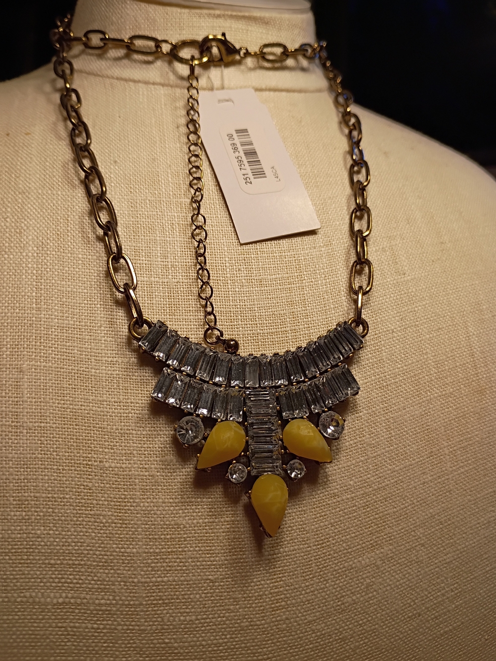 Gold-Tone Statement Necklace with Yellow Accent Stones